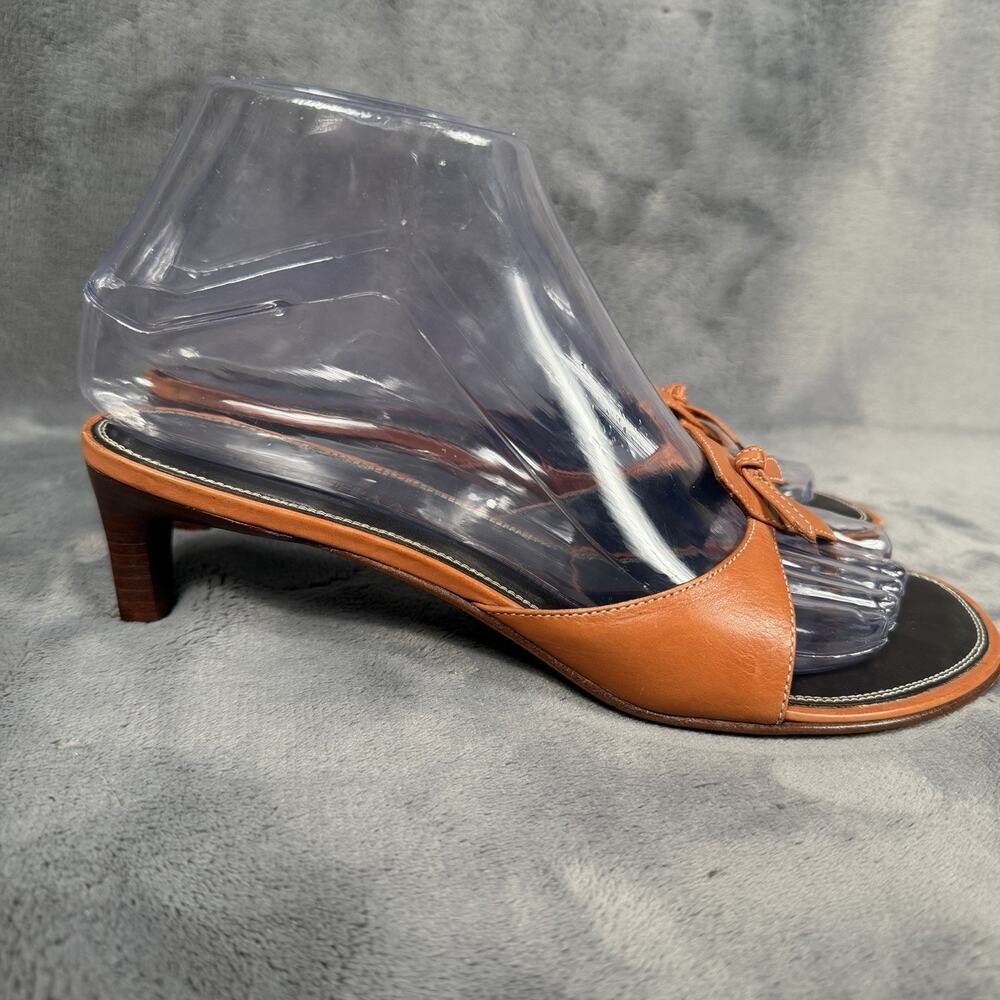 Cole Haan Orange Letaher Kitten Heels Sandls 6.5 B Bow Detail Slide Mule
